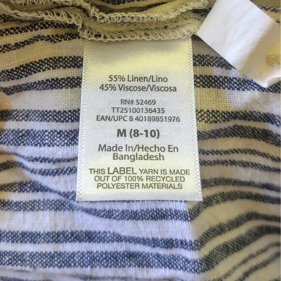 Time And Tru Blouse Multicolor Womens Size Medium Linen Blend Side Split Striped - Picture 6 of 7